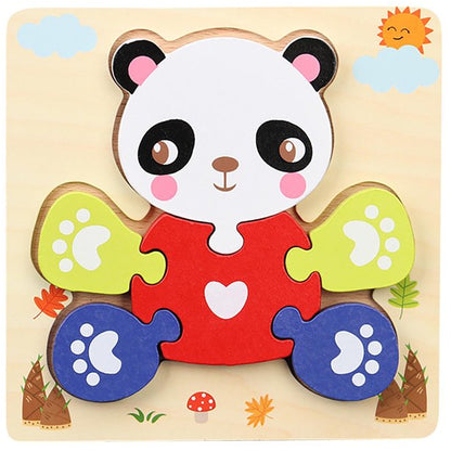 Jouet Montessori évolutif – Puzzle en bois animaux colorés et formes éducatives