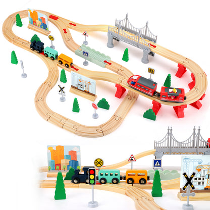 Grand Train en Bois Montessori – Circuit ferroviaire éducatif avec accessoires