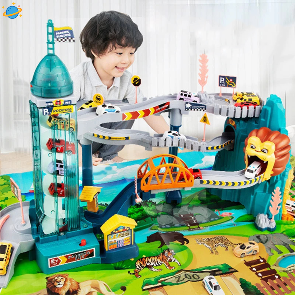 Circuit Voitures Multi-Niveaux avec Ascenseur – Jouet Montessori Éducatif et Ludique