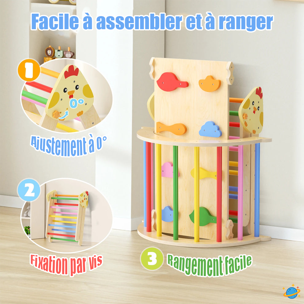Structure d’Escalade pour l'équilibre Montessori 7-en-1 en Bois – Triangle, Arche & Rampe de Jeu