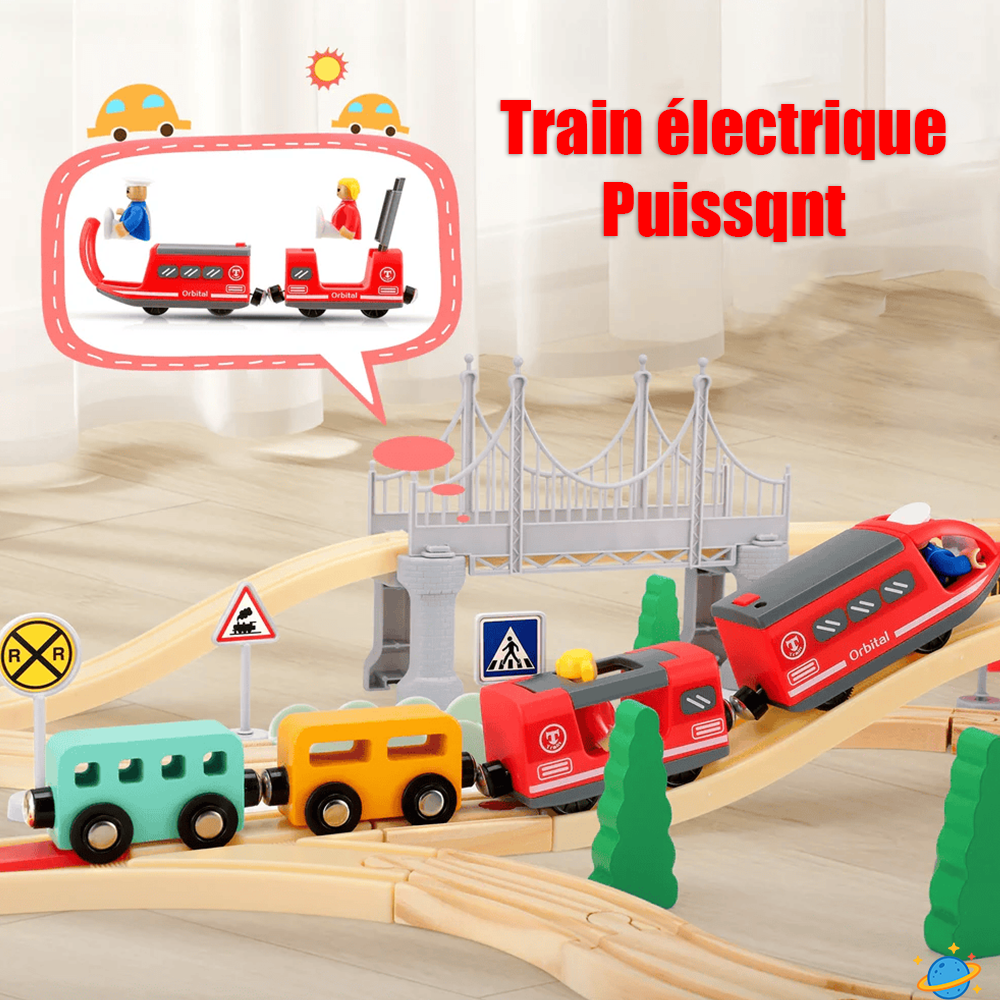 Grand Train en Bois Montessori – Circuit ferroviaire éducatif avec accessoires