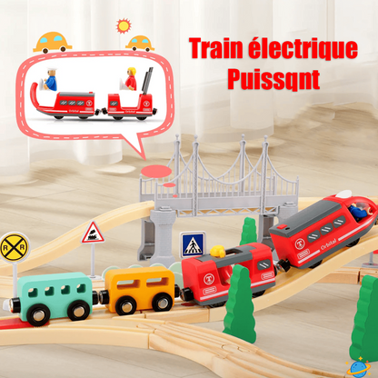 Grand Train en Bois Montessori – Circuit ferroviaire éducatif avec accessoires