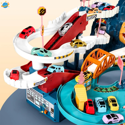 Circuit Voitures Multi-Niveaux avec Ascenseur – Jouet Montessori Éducatif et Ludique