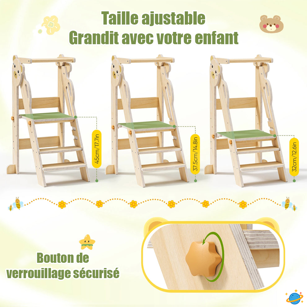 Tour Montessori Pliable – Tour d’Observation Hauteur Réglable pour Enfant