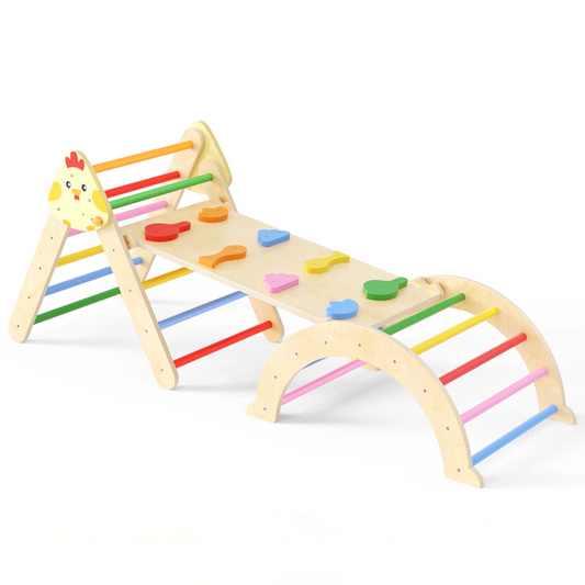 Structure d’Escalade pour l'équilibre Montessori 7-en-1 en Bois – Triangle, Arche & Rampe de Jeu