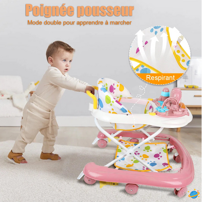 Trotteur bébé 3 en 1 pliable avec plateau repas et centre de jeu