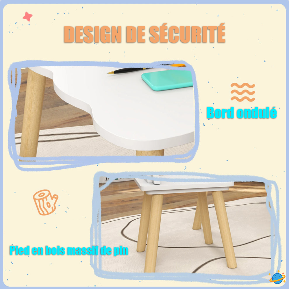 Table et Chaises Montessori pour Enfant – Ensemble 3 Pièces Design Couronne