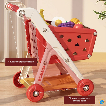 Chariot de Courses en Bois – Jouet Montessori Évolutif de Supermarché pour Enfants