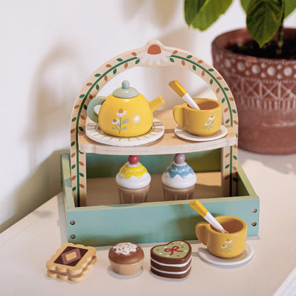 Set de Thé et Pâtisseries en Bois Montessori – Jeu d’Imitation Gourmand pour Enfants
