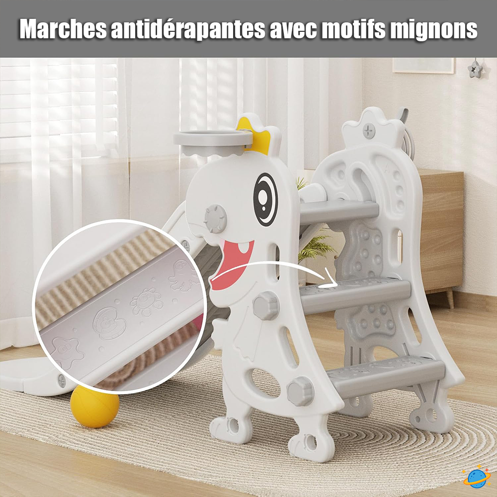 Toboggan 3-en-1 Montessori pour Enfant – Jeu Intérieur avec Panier de Basket et Escalade