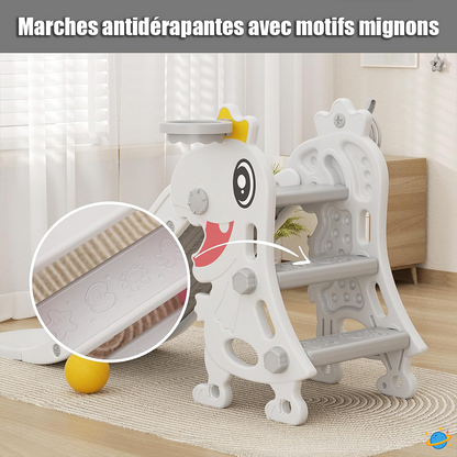 Toboggan 3-en-1 Montessori pour Enfant – Jeu Intérieur avec Panier de Basket et Escalade