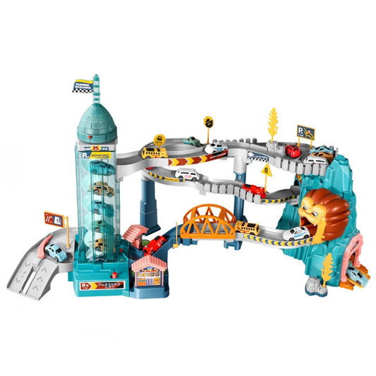Circuit Voitures Multi-Niveaux avec Ascenseur – Jouet Montessori Éducatif et Ludique
