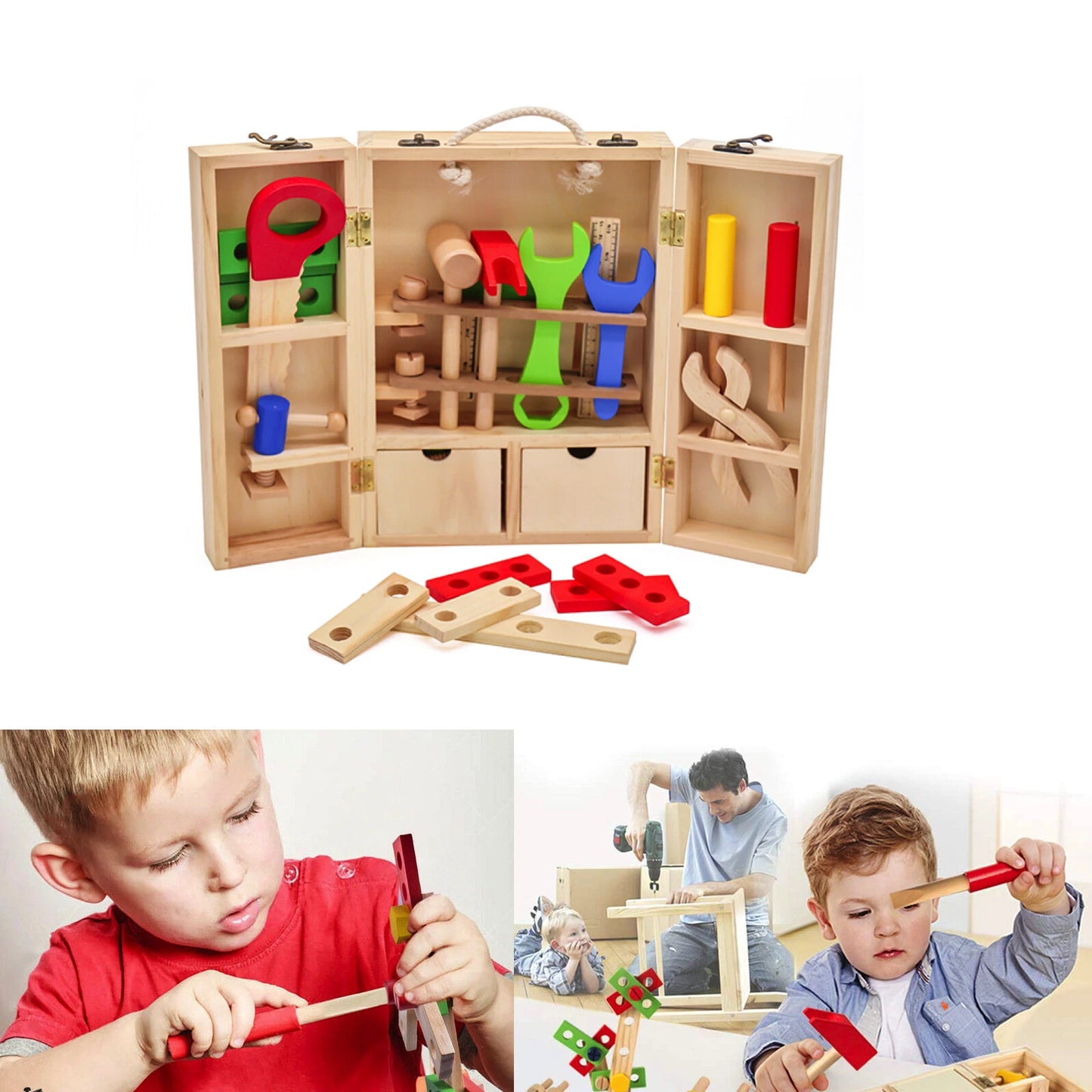 Coffret d’outils en bois – Jeu éducatif Montessori évolutif