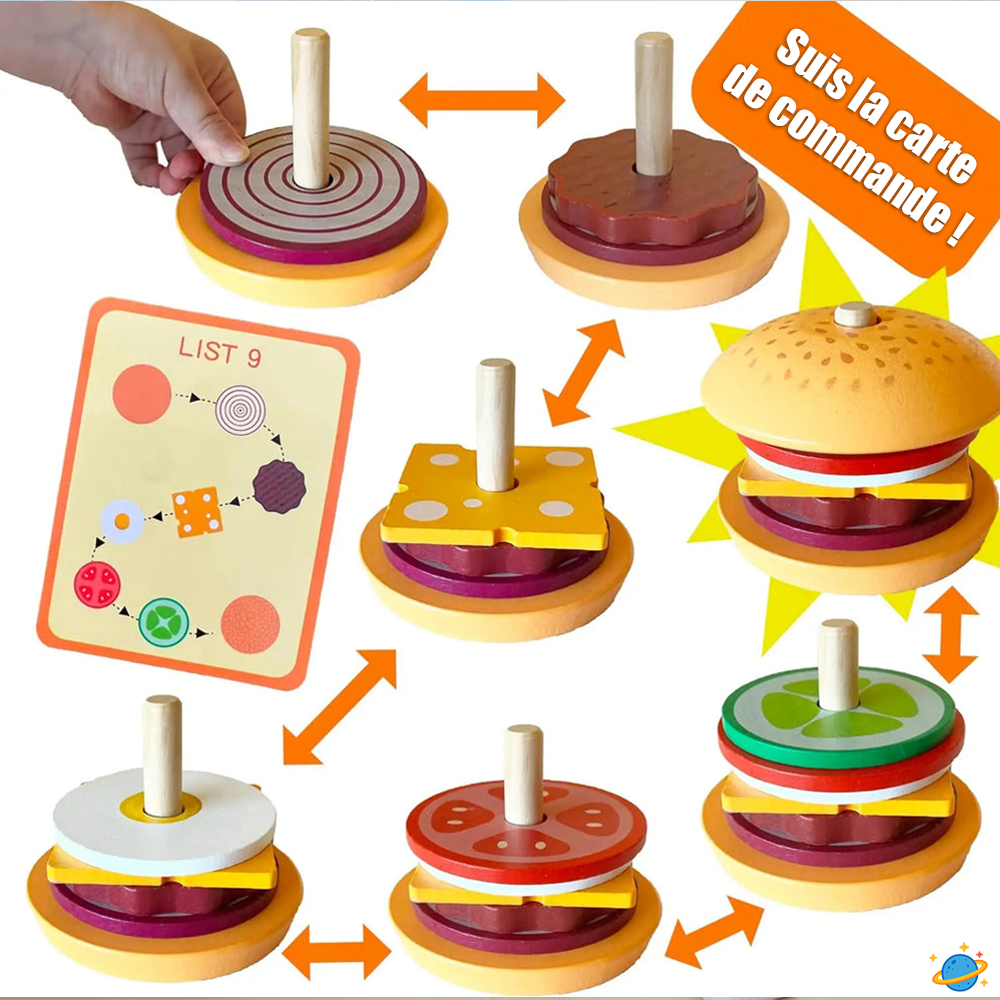 Jeu de Burgers et Sandwichs en Bois Montessori – Jeu d’Imitation Cuisine