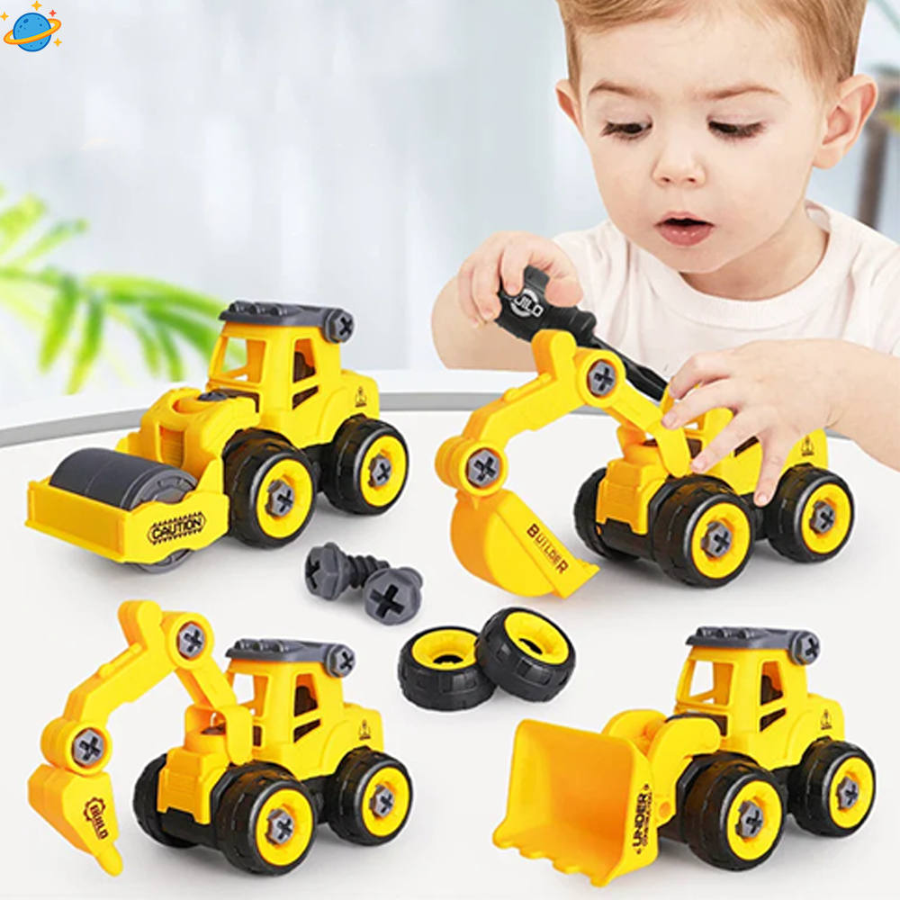 Set de Véhicules de Chantier Montessori – Camions & Engins à Monter et Démonter (8 pcs)