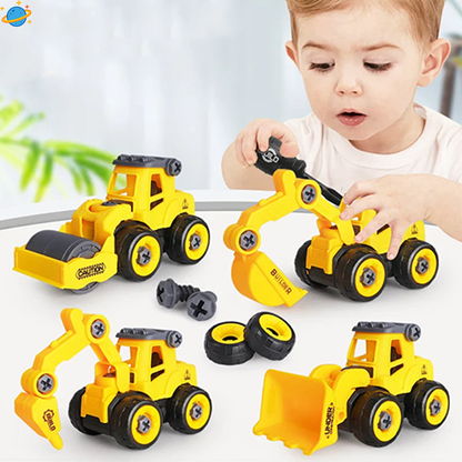 Set de Véhicules de Chantier Montessori – Camions & Engins à Monter et Démonter (8 pcs)