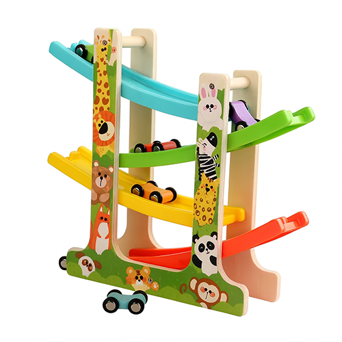 Rampe de Voitures Montessori en Bois – Jeu d’Observation et de Motricité