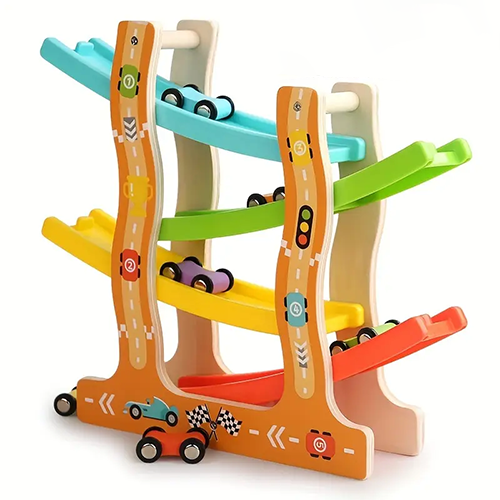 Rampe de Voitures Montessori en Bois – Jeu d’Observation et de Motricité
