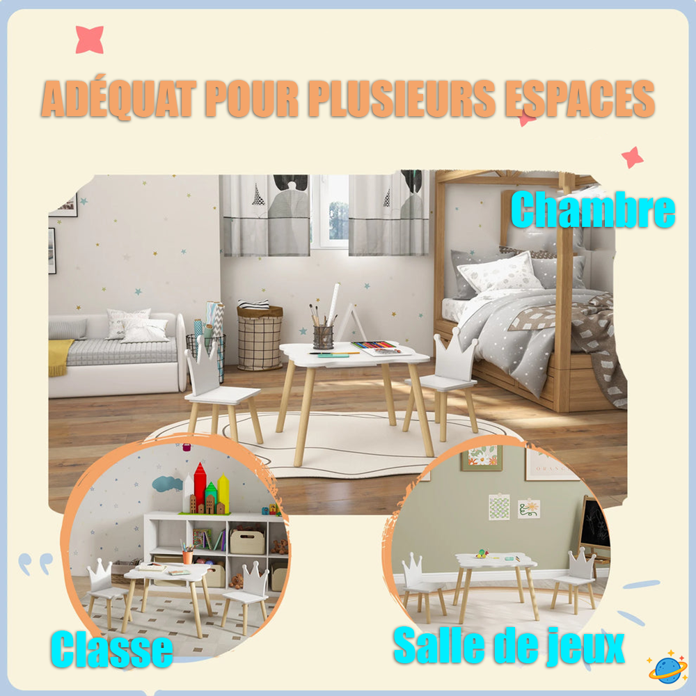 Table et Chaises Montessori pour Enfant – Ensemble 3 Pièces Design Couronne
