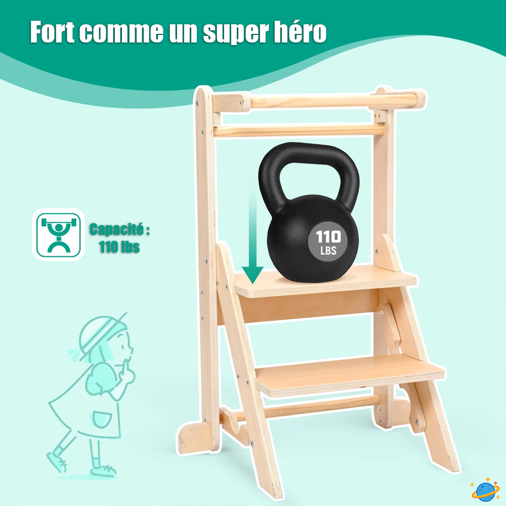 Tour d’Observation Montessori Pliable – Tabouret Évolutif en Bois pour Enfant