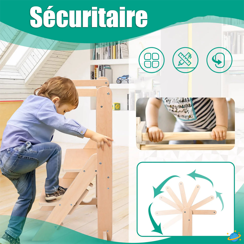Tour d’Observation Montessori Pliable – Tabouret Évolutif en Bois pour Enfant