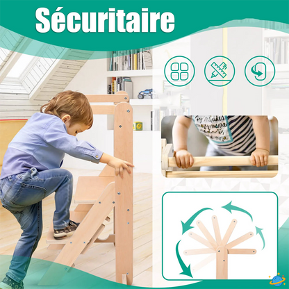 Tour d’Observation Montessori Pliable – Tabouret Évolutif en Bois pour Enfant